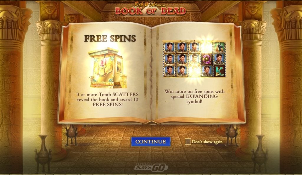 book of dead welcome window