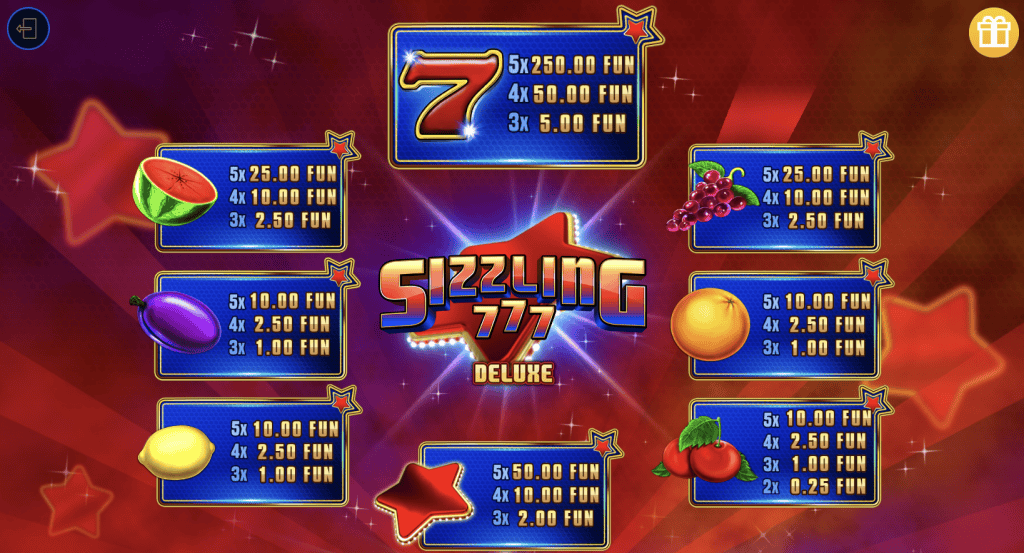 Sizzling 777 Deluxe paytable