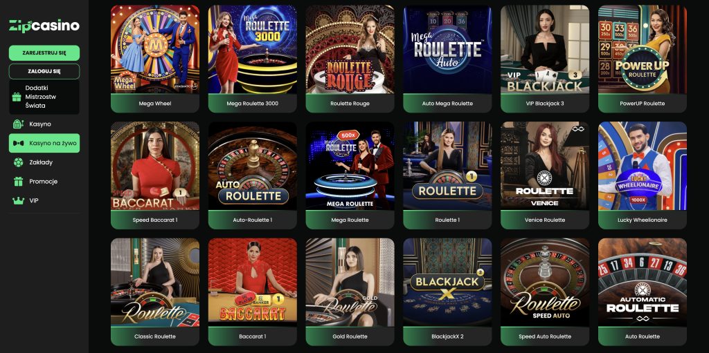ZipCasino Gry kasynowe na żywo
