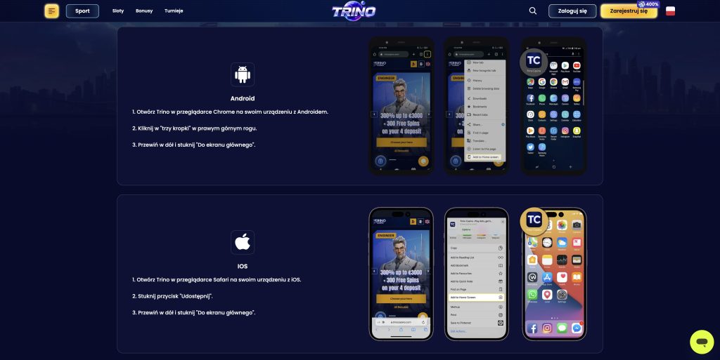 Trino Casino aplikacja mobilna