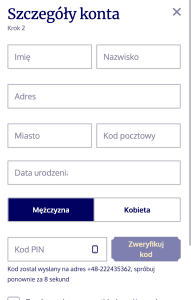 Podaj kolejne dane i potwierdź konto - 