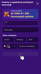 Uzupełnij szczegółowe dane i graj
