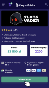Wejdź na stronę kasyna SlotsVader