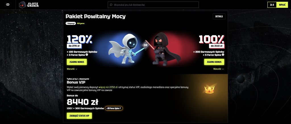 SlotsVader bonusy i promocje