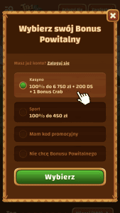 Wybierz jeden z bonusów powitalnych
