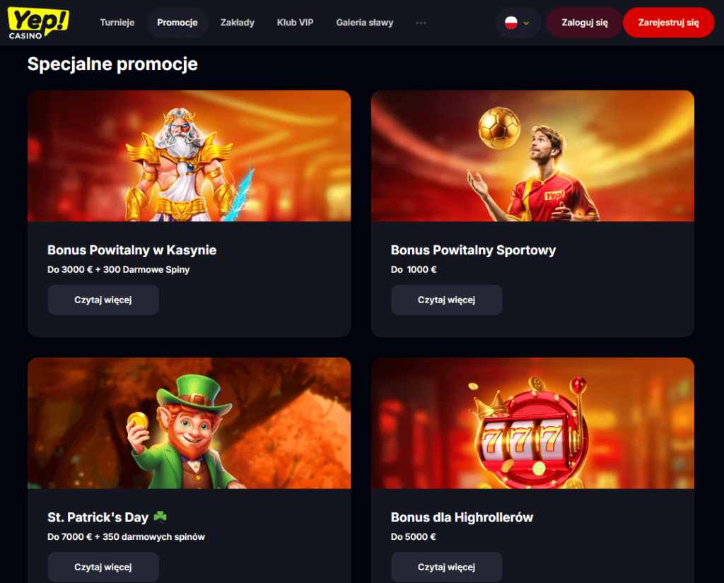 Promocje i bonusy Yep Casino