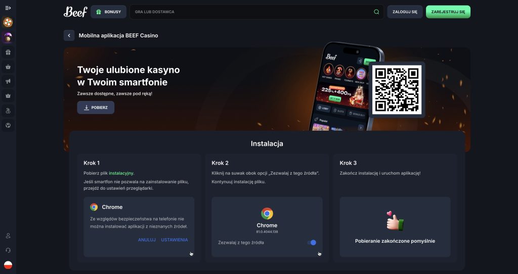 Beef Casino - Aplikacja mobilna