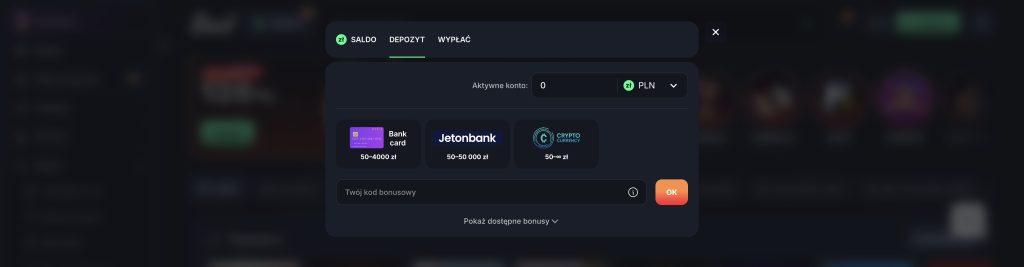Beef Casino - Metody wpłat