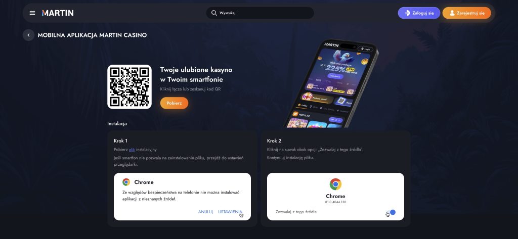 Martin Casino - Aplikacja mobilna
