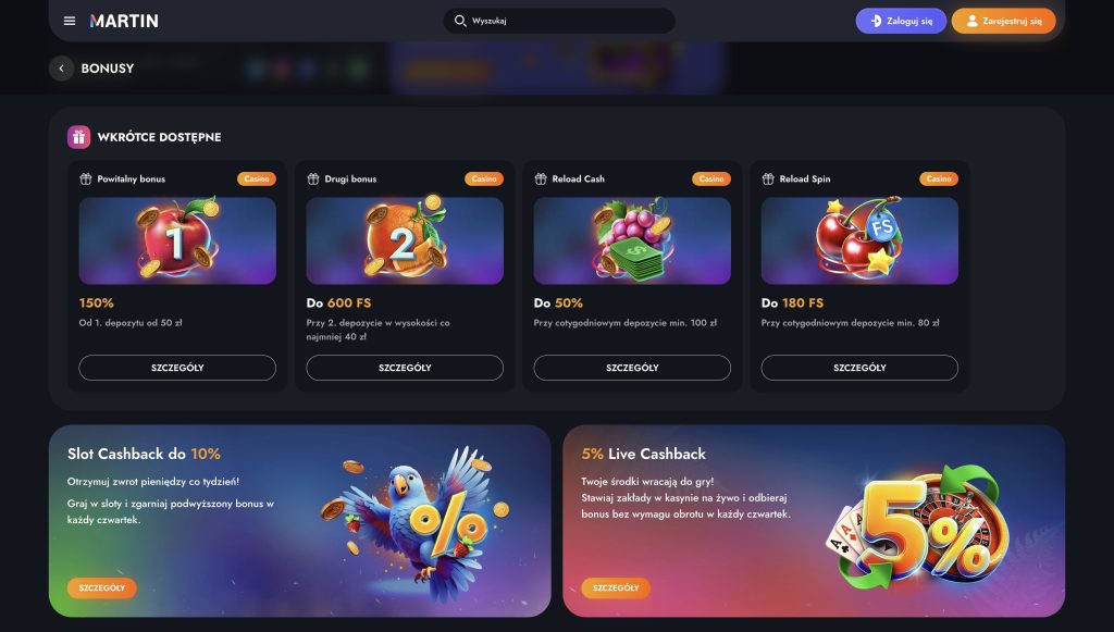 Martin Casino - Bonusy i promocje