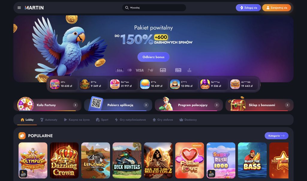 Martin Casino recenzja - strona główna